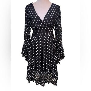 Betsey Johnson Black and White Polka Dot Long Sleeve Dress